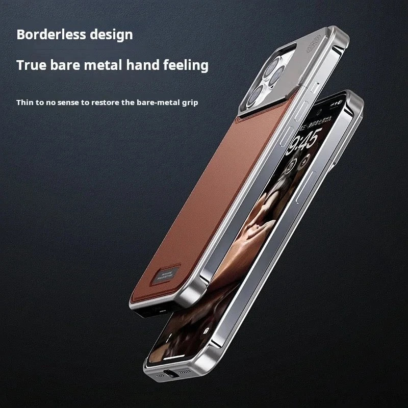 Luxury Aluminum Leather 2-in-1 Phone Case for iPhone