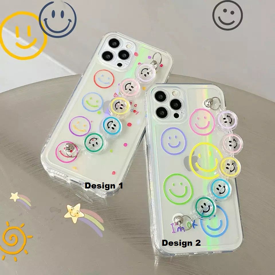 Transparent Emoji Cases With Multicolor Smiley Chain