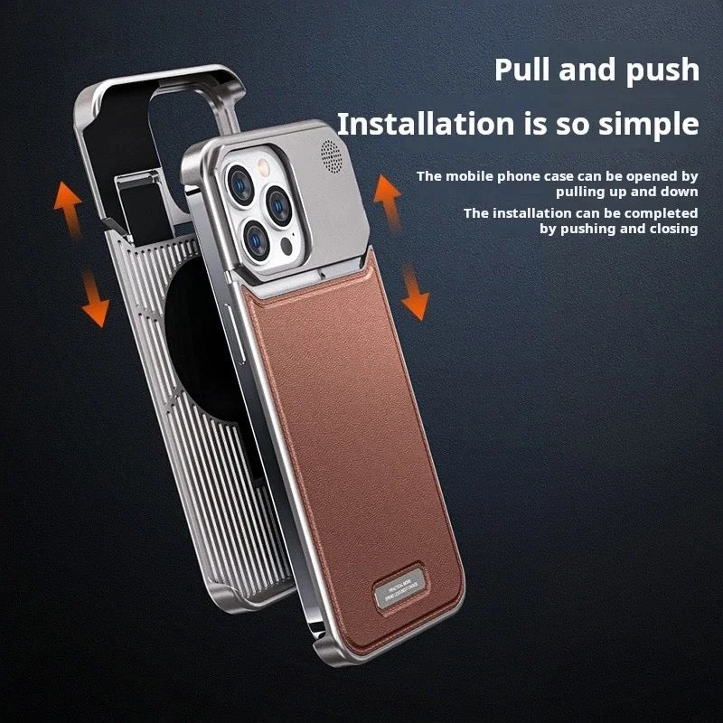 Luxury Aluminum Leather 2-in-1 Phone Case for iPhone