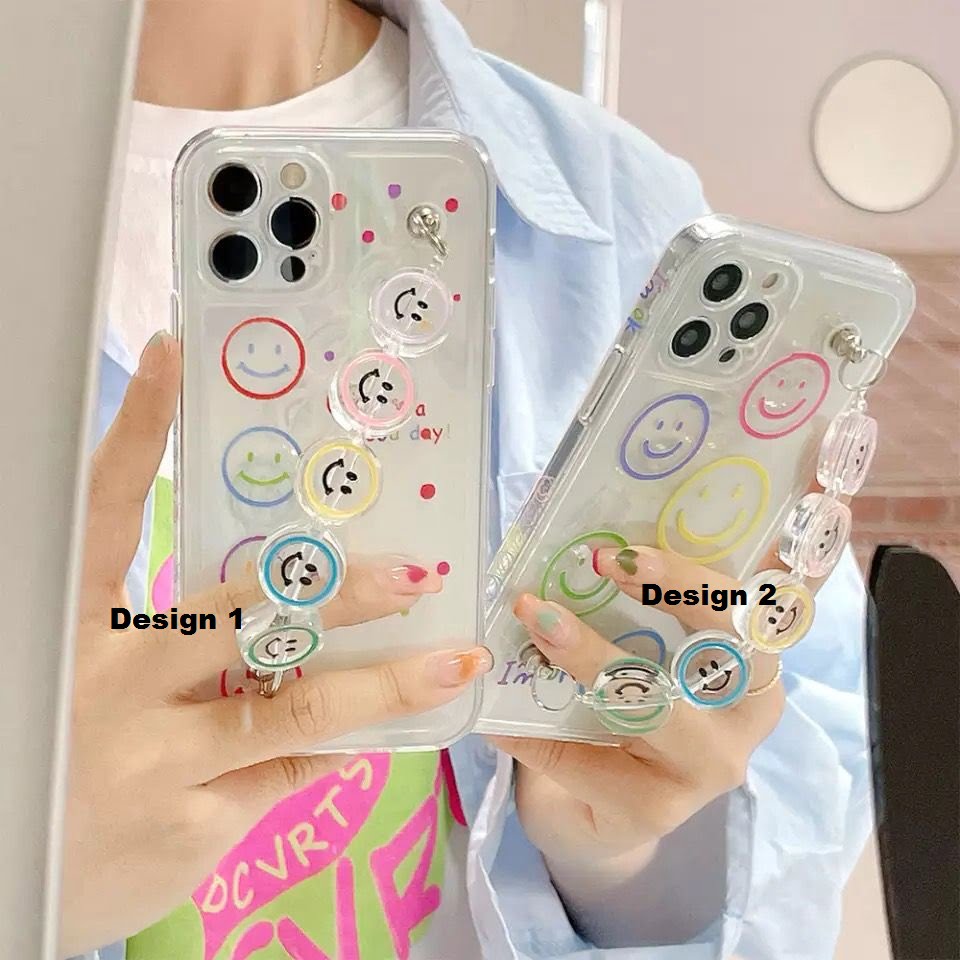 Transparent Emoji Cases With Multicolor Smiley Chain